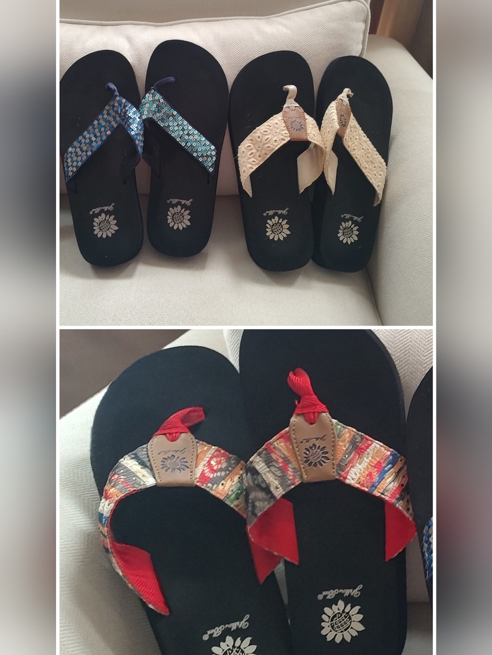 3 Pairs of Yellow Box Black Flip Flops